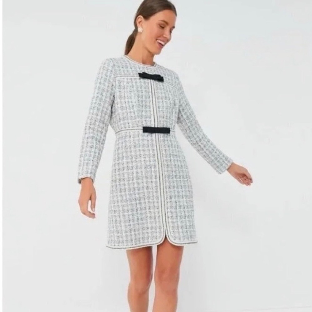 Pomander Place Brigitta Dress Womens XXL White Tweed Bow Mini Preppy Old Money
